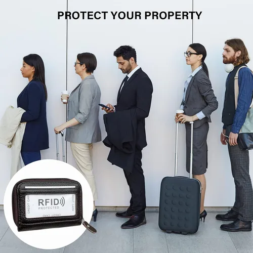 Miniatura 35 de Tarjetero RFID de bolsillo con ventana para ID, piel genuina, S, Negro