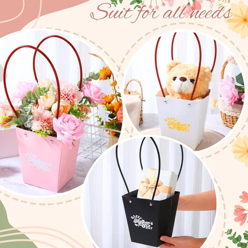 Miniatura 5 de PerKoop 30 cajas de flores para el Día de la Madre para arreglos de ramo de flores, bolsas de regalo con asa, embalaje impermeable, envoltura