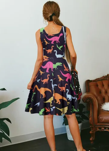 Miniatura 99 de uideazone - Vestido de mujer sin mangas cuello redondo de verano, para playa, casual, Midi línea A.