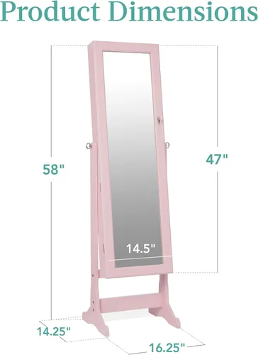 Miniatura 7 de Best Choice Products Armario de joyería y organizador de maquillaje en espejo de pie de cuerpo completo, con cerradura y forro de terciopelo, 3