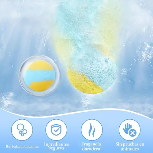 Miniatura 4 de TranquilBliss Juego de 50 bombas de baño con 10 aromas ricos, bombas de baño para mujeres, bombas de burbujas naturales con manteca de karité y Azul
