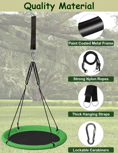 Miniatura 3 de Juego de columpio de árbol de platillo de 24 pulgadas para niños y adultos, juegos de columpios ajustables para patio trasero o patio de juegos al