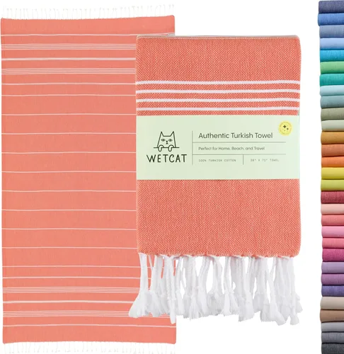 Miniatura 54 de WETCAT Toalla de playa original turca (39 x 71) – Peshtemal prelavado, 100% algodón, muy absorbente, de secado rápido y ultra suave, seguro