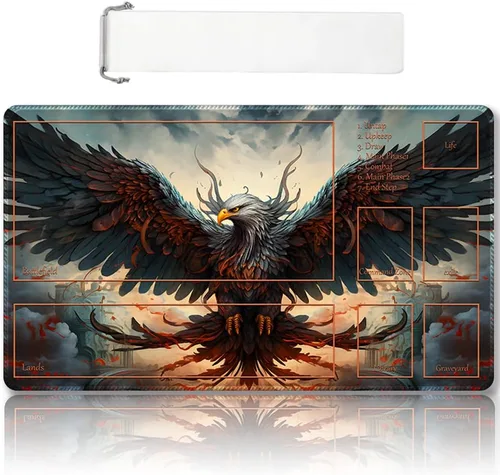 Miniatura 18 de Tapete de juego MTG cosido de alta calidad con zonas y parte trasera de goma antideslizante, tapete de juego TCG para MTG y otros juegos de cartas