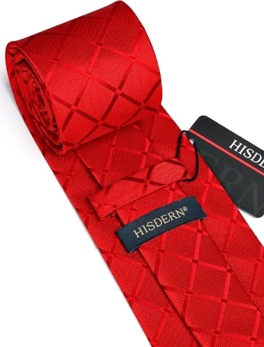 Miniatura 130 de HISDERN Conjunto de corbata a cuadros a cuadros pañuelo tejido clásico formal para hombre corbata y bolsillo cuadrado