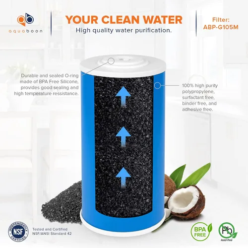 Miniatura 5 de Aquaboon Cartucho de filtro de agua de carbón activado granular de 5 micras de 10 x 4.5 pulgadas, repuesto de filtro de agua para toda la casa