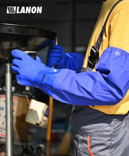 Miniatura 6 de LANON Guantes de PVC resistentes a productos químicos de 26 pulgadas de longitud al codo, guantes de goma largos de alta resistencia, protección