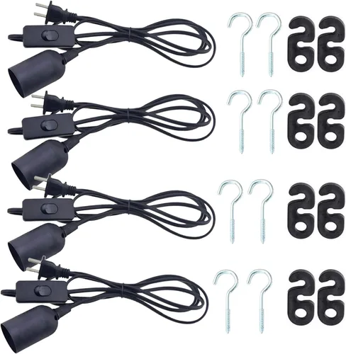 Miniatura 9 de Paquete de 2 cables de extensión de enchufe de luz LED E26/E27 de 5.9 pies con interruptor de encendido/apagado y enchufe de alimentación de CA