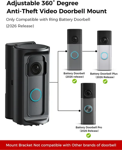Miniatura 2 de KMOUANTS Soporte de Montaje de Ángulo Ajustable de 360° Grados para Timbre Compatible con Ring/Timbre de Video Inalámbrico/Timbre de Batería
