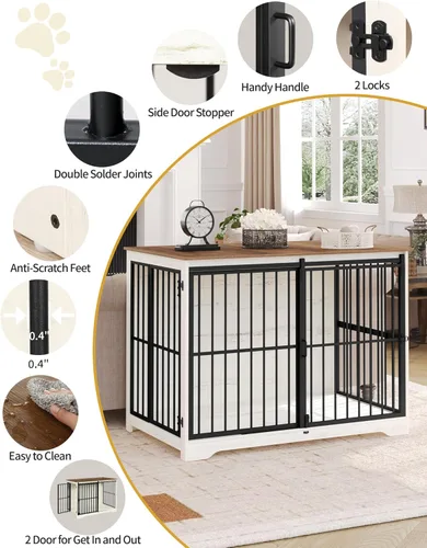 Miniatura 6 de Hzuaneri XXL Mueble de jaula grande para perros, mueble de perrera de interior de 46.9" con puerta de granero, jaula alta de madera para perros