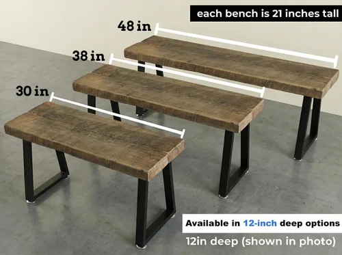 Miniatura 3 de Banco rústico de madera de granero recuperada, madera maciza con base de metal, estilo moderno de granja, parte superior de 2 pulgadas de grosor