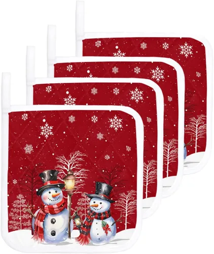 Miniatura 15 de Soportes para ollas de Navidad de Papá Noel para cocina, resistentes al calor, paquete de 2 almohadillas rojas de Navidad, almohadillas multiusos