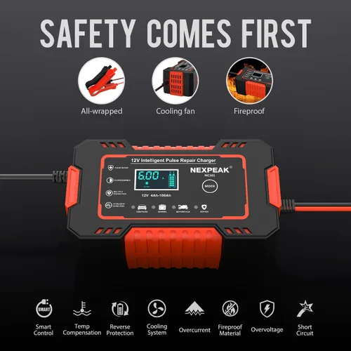 Miniatura 4 de NEXPEAK NC101 Cargador de batería para auto, cargador de batería inteligente de goteo 12V 6A, mantenedor de batería automotriz, desulfatador