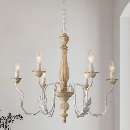 Miniatura 9 de Lámpara de araña de orbe de granja, 4 luces de bola de madera sintética para comedor, vestíbulo, isla de cocina (marco de metal de globo)