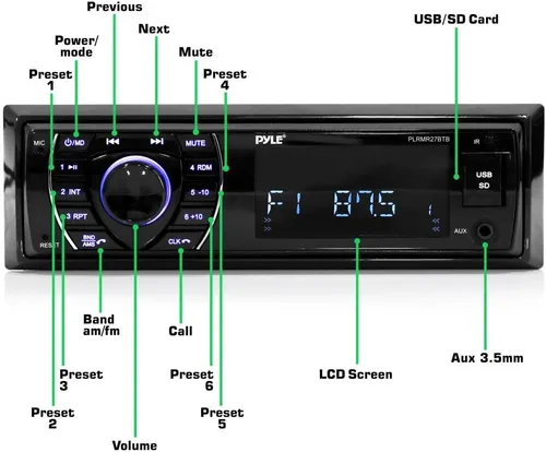 Miniatura 2 de Pyle Receptor de radio marino de 300 vatios con Bluetooth, auxiliar, USB, conexiones RCA, panel frontal digital, cubierta abatible, carcasa