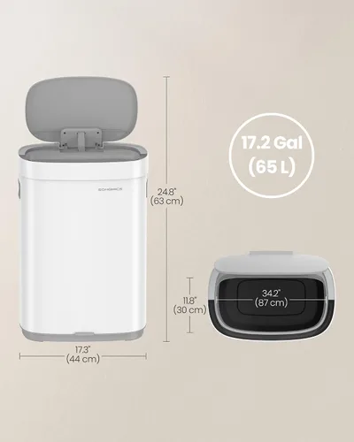 Miniatura 6 de SONGMICS Cubo de Basura de Cocina, Cubo de Basura con Sensor de Movimiento de 17.2 Galones (65 L), Cubo de Basura de Acero Inoxidable, Control