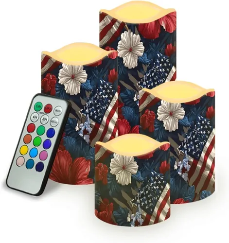 Miniatura 38 de Jeiento American Flag Flameless Candles 4 Pack 4th of July Home Decoration Flower American Flag LED Candles Battery Operated with Timer Remote