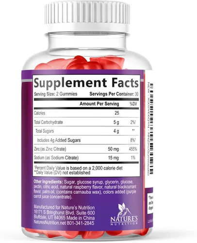Miniatura 9 de Gomitas de zinc – 50 mg de zinc por porción, gomitas de apoyo inmunológico para la piel y los huesos – Antioxidante masticable de alta calidad