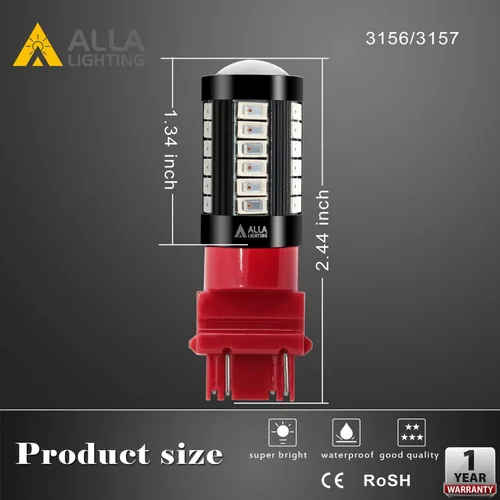 Miniatura 6 de Alla Lighting 2800lm 3156 3157 - Bombillas LED de luz estroboscópica de freno, rojo puro, extremadamente superbrillantes, T25 cuña 5730 33-SMD