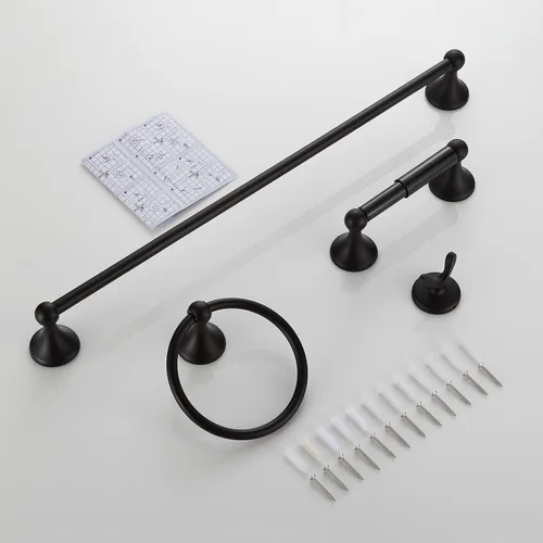 Miniatura 8 de BGL Juego de accesorios de baño, barra de toalla extensible ajustable negro mate, juego de 4 piezas de accesorios de baño, juego de accesorios