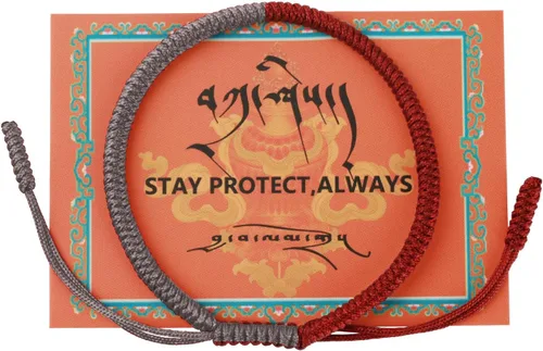 Miniatura 11 de Auténtica pulsera de nudo Dorje bendecida hecha a mano por monjes tibetanos con protección y talismán para mujeres y hombres F-rojo+multicolor+rojo