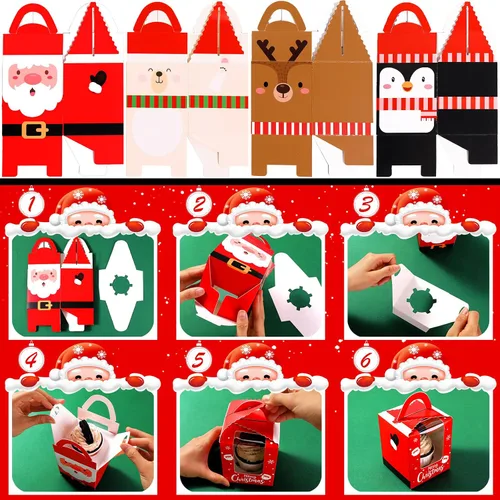 Miniatura 7 de TaoBary 24 cajas de magdalenas de Navidad, caja individual para cupcakes, cajas de galletas de Navidad con asa de inserción de ventana, soporte