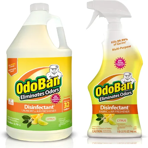 OdoBan Desinfectante y eliminador de olores listo para usar, fabricado en los Estados Unidos, aroma cítrico, juego de 2, spray de 32 onzas y