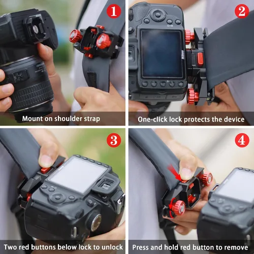 Miniatura 4 de Taisioner Clip para cámara con placa Sistema de abrazadera de captura de liberación rápida, soporte de correa para mochila CanonSony, Nikon, DSLR