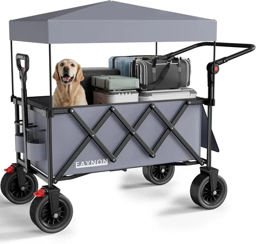 Miniatura 8 de Carro plegable 3 en 1 con capacidad de peso de 300 libras, carrito utilitario resistente de 150L con toldo extraíble, con ruedas grandes de playa