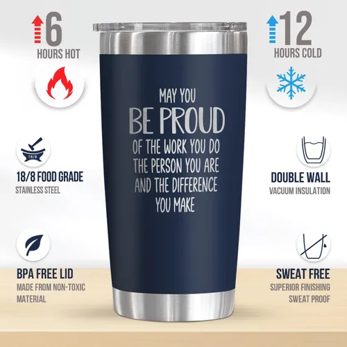 Miniatura 2 de OASSIE Regalos de agradecimiento para hombres y mujeres, vaso de café de acero inoxidable de 20 onzas Proud of You, Día del Maestro, cumpleaños