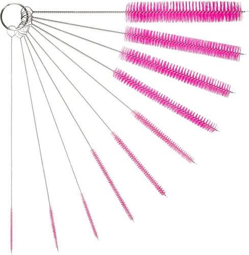 Miniatura 20 de Juego de cepillos de limpieza de tubos de 10 pulgadas, paquete de 10 cepillos de paja de nailon extralargos con asas flexibles para botellas, Negro