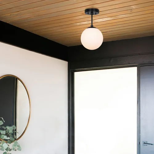 Miniatura 5 de XiNBEi Lighting Lámpara de techo semiempotrada con 1 luz, luz de techo semiempotrada, acabado negro mate para sala de estar y comedor XB-SF1211-MBK