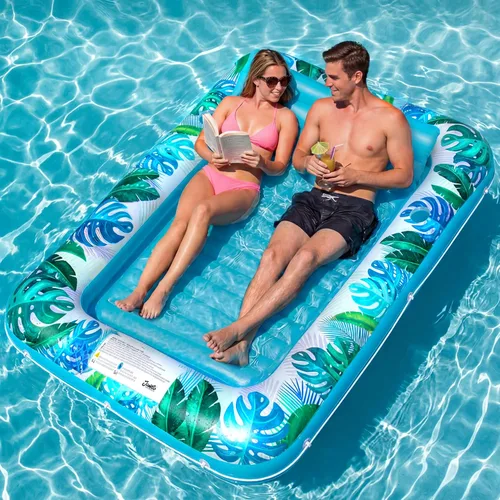 JAMBO XXL Flotador inflable de la piscina del bronceado, 80 x 56 Flotador de bronceado de la piscina con almohada Balsa de la piscina de agua para