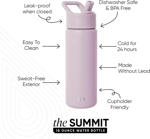 Miniatura 2 de Simple Modern botella de agua reutilizable con tapa con pajilla, para niños, acero inoxidable con aislamiento al vacío, para la escuela, colección