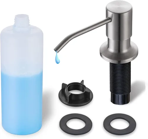 Dispensador de jabón integrado para fregadero de cocina WEWE, acero inoxidable de níquel cepillado en dispensador de jabón de mostrador, recarga