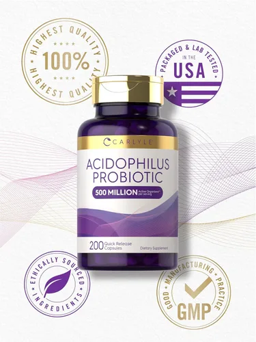 Miniatura 6 de Carlyle Acidophilus Cápsulas probióticas para mujeres y hombres 500 millones de UFC 200 píldoras Suplemento Lactobacillus Sin OMG y sin