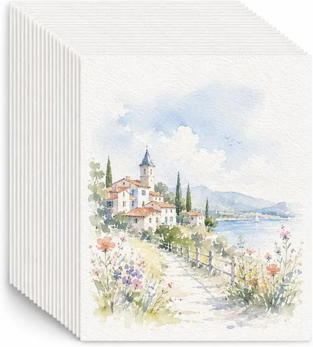 Fyess 120 piezas de papel de acuarela 100% algodón prensado en frío blanco de 160 libras, papel para dibujo a granel para estudiantes y artistas