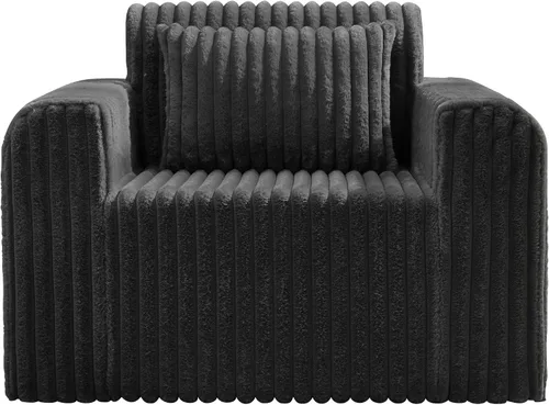 Miniatura 8 de Hobestluk Sofá Individual de Espuma Sillón Sofá para Espacios Pequeños Sofás Cómodos con Funda Extraíble Sofá Peludo con Almohadas para Sala de Negro