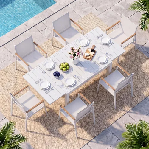Miniatura 13 de Mesa de comedor expandible de aluminio para patio al aire libre para 4-8 personas, mesa rectangular para todo tipo de clima (48"-79") con rieles