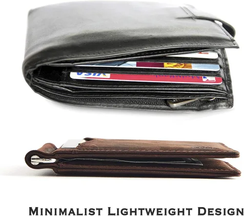 Miniatura 9 de YBONNE - Cartera fina con clip para dinero, de cuero auténtico, bloqueo RFID, minimalista