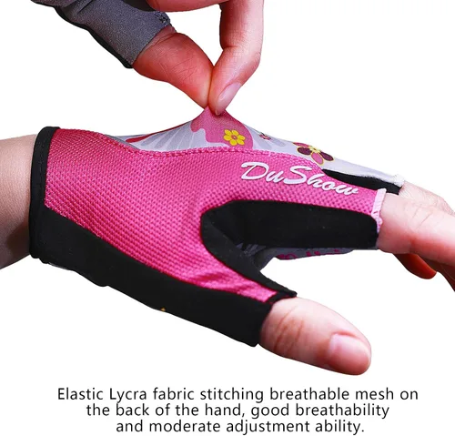 Miniatura 5 de DuShow Guantes de ciclismo de medio dedo para mujer, acolchados de gel, antideslizantes, absorben los golpes, para montaña, carretera, bicicleta