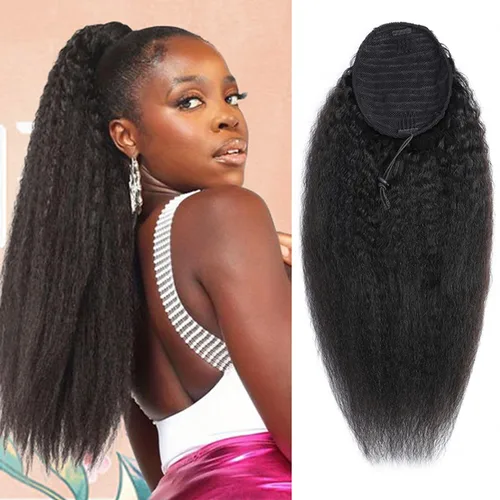 Miniatura 31 de Extensiones de pelo rizado con cordón para cola de caballo, extensiones de cabello humano para mujer con dos clips 1B# 120g/set (71cm)