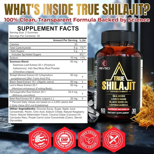 Miniatura 5 de Gomitas Shilajit naturales del Himalaya para hombres, fabricadas en Estados Unidos, verdadero oro puro shilajit del Himalaya para hombres, gomitas