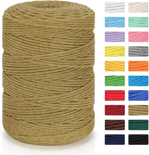 Miniatura 42 de Cordón de macramé de 0.118 in x 328 yardas Cuerda de macramé 100% algodón natural Cuerda de algodón trenzado de 4 hebras para manualidades, Gris