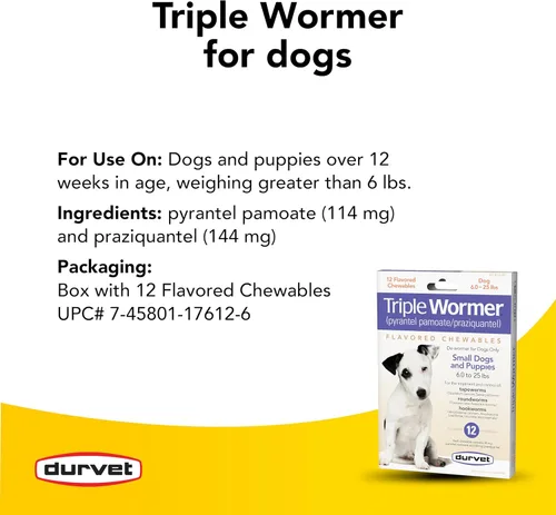 Miniatura 4 de Durvet Paquete de 12 tabletas Triple Wormer para cachorros y perros pequeños