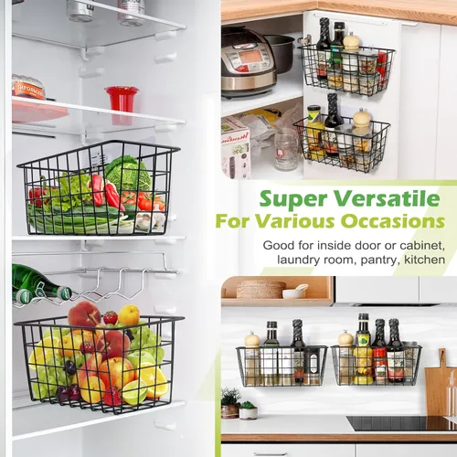 Miniatura 5 de ZUSHALLMY Paquete de 2 cestas de cocina colgantes, cesta de almacenamiento de pared de alambre adhesivo, cestas de frutas colgantes sin perforar