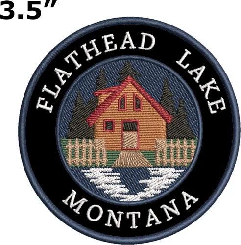 Miniatura 2 de Cabin by The Lake - Flathead Lake - Montana - Parche decorativo bordado de 3.5 pulgadas para planchar o coser, para vacaciones, recuerdo, viajes