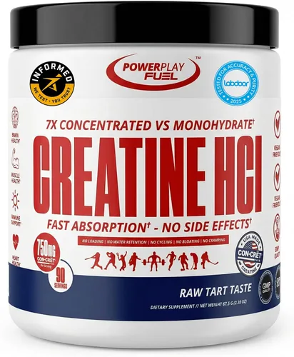 CREATINE HCl en polvo para hombres y mujeres, fuerza muscular, rendimiento cerebral, salud cardíaca y apoyo inmunológico, sabor agrio crudo, 90