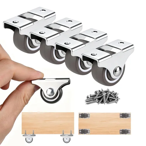 Juego de 4 ruedas rígidas pequeñas de 1 pulgada de goma silenciosa de perfil bajo | No Floor Marks, Soft, Load 100 Lbs, Mini Fixed Drawer Rollers
