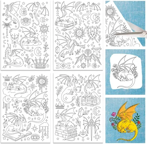 Miniatura 8 de ORIGACH 4 Hojas Grandes de Estabilizadores de Bordado Solubles en Agua de Otoño, Papel de Bordado de Hojas de Calabaza y Setas para Costura a Mano